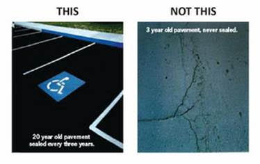 Picture showing asphalt with and without sealcoating over time.